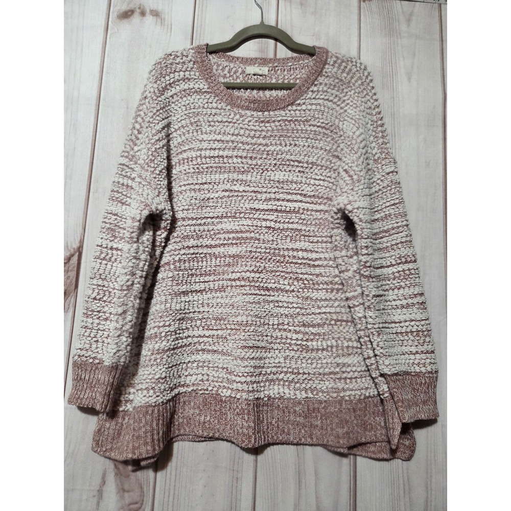 Cupio Blush Pink White Striped Popcorn Knit Sweater Womens 1X Crew Neck High Low